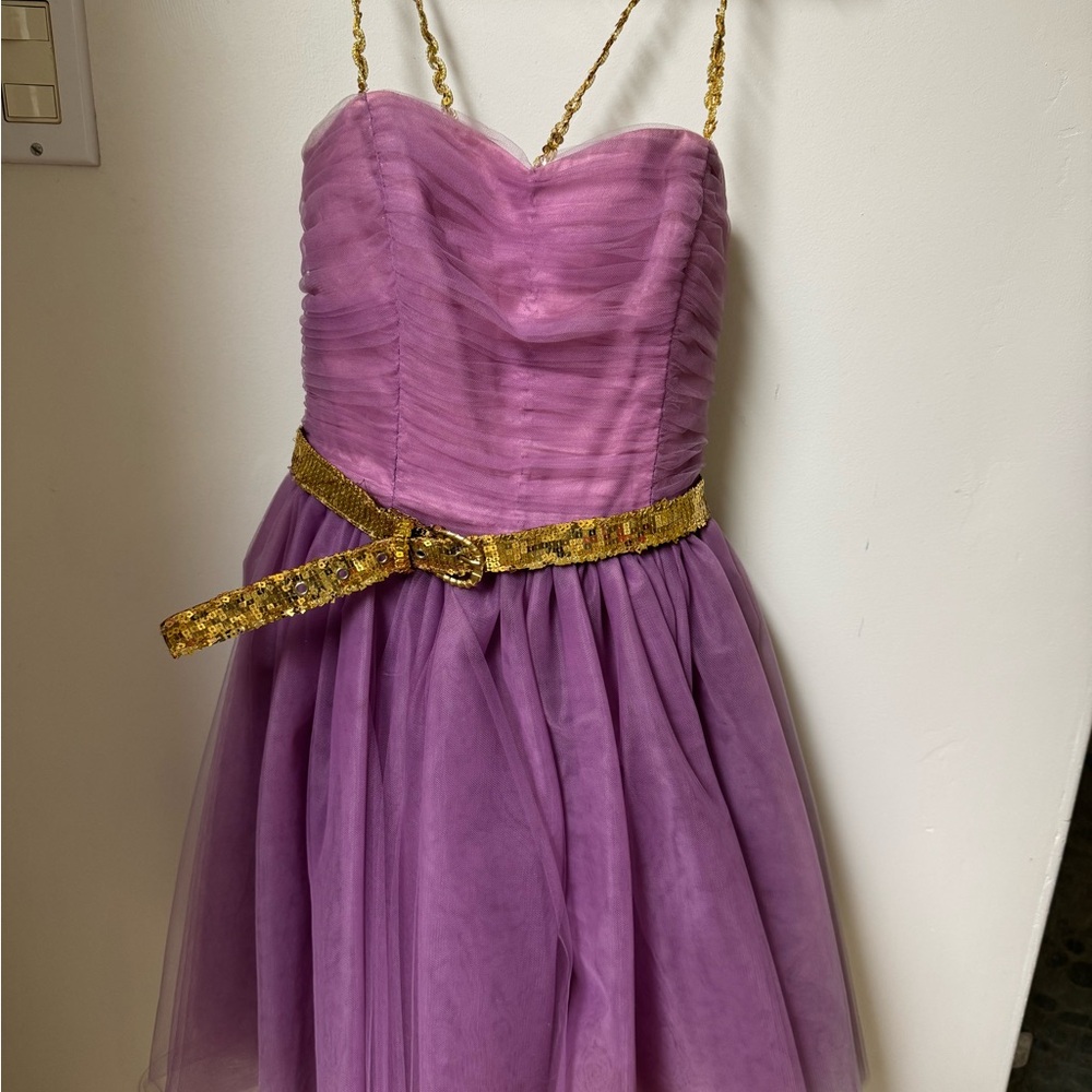 Betsey Johnson Purple Mini Dress with Gold Details